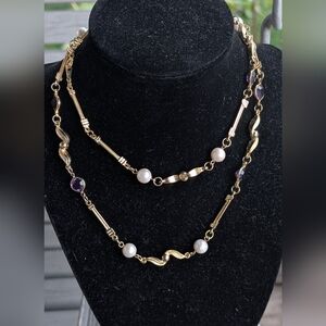 Elegant Gold and Purple‎ Amethyst  Like Necklace